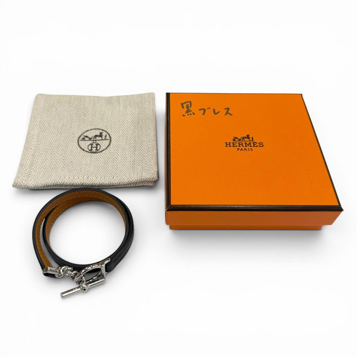 極美品▼HERMES エルメス クロワジエール ドゥブルトゥール レザー シルバー金具 2025年5月購入品 ブレスレット ブラック K刻印 メンズ