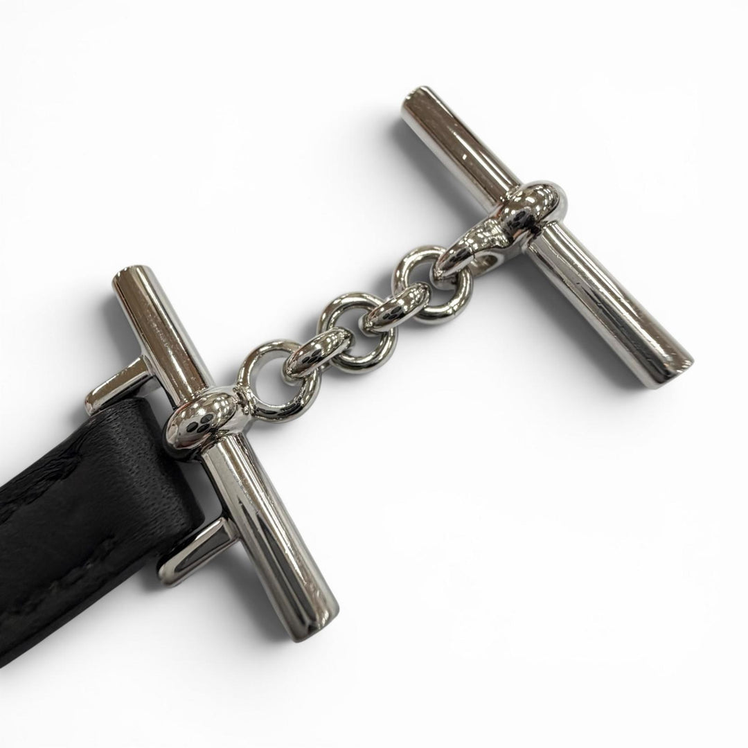 極美品▼HERMES エルメス クロワジエール ドゥブルトゥール レザー シルバー金具 2025年5月購入品 ブレスレット ブラック K刻印 メンズ