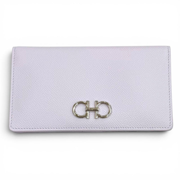 未使用品★FERRAGAMO フェラガモ 22D 779 ダブルガンチーニ レザー ロングウォレット 長財布 パープル シルバー金具 イタリア製 箱付き