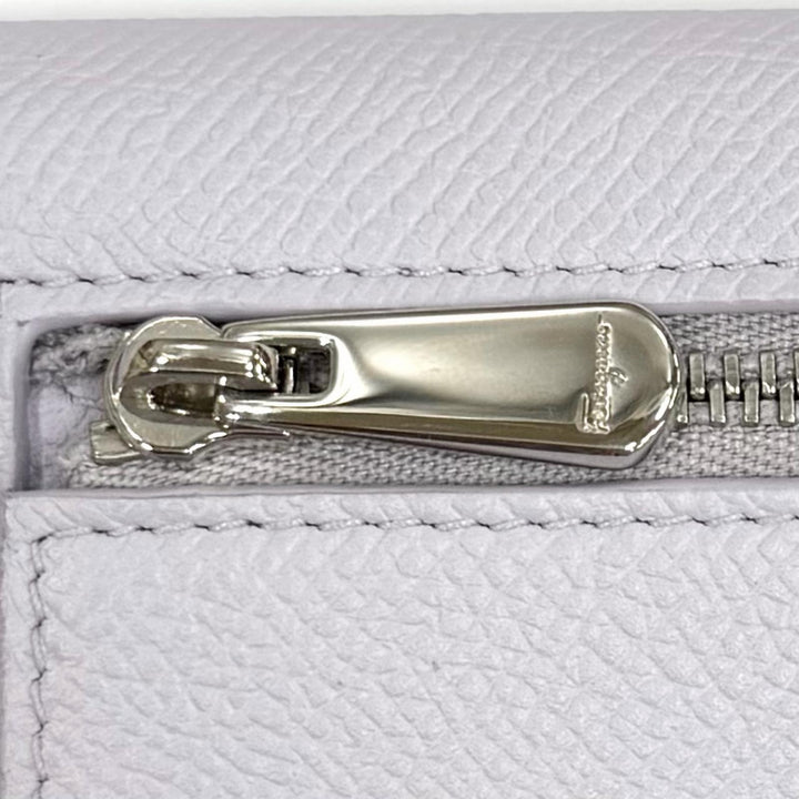 未使用品★FERRAGAMO フェラガモ 22D 779 ダブルガンチーニ レザー ロングウォレット 長財布 パープル シルバー金具 イタリア製 箱付き