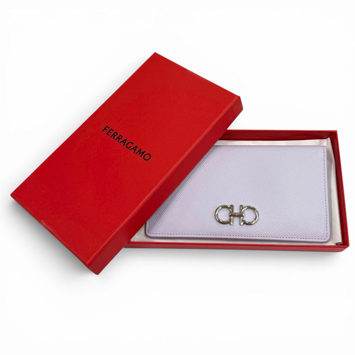未使用品★FERRAGAMO フェラガモ 22D 779 ダブルガンチーニ レザー ロングウォレット 長財布 パープル シルバー金具 イタリア製 箱付き