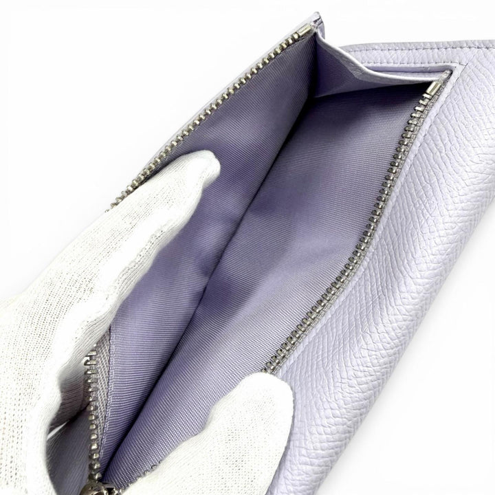 未使用品★FERRAGAMO フェラガモ 22D 779 ダブルガンチーニ レザー ロングウォレット 長財布 パープル シルバー金具 イタリア製 箱付き