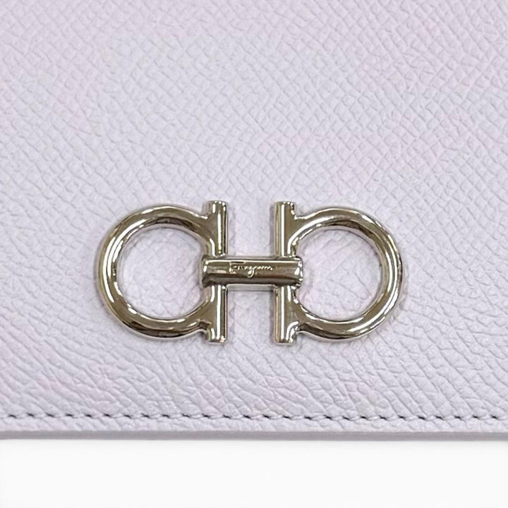 未使用品★FERRAGAMO フェラガモ 22D 779 ダブルガンチーニ レザー ロングウォレット 長財布 パープル シルバー金具 イタリア製 箱付き