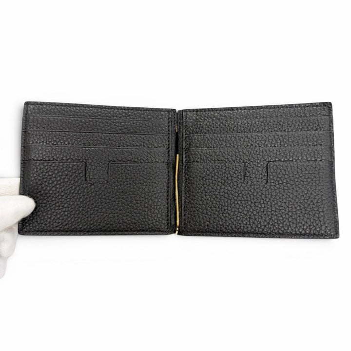 極美品△TOM FORD トムフォード SOFT GRAIN LEATHER T LINE MONEY CLIP WALLET ソフトグレインレザー カードケース マネークリップ付き