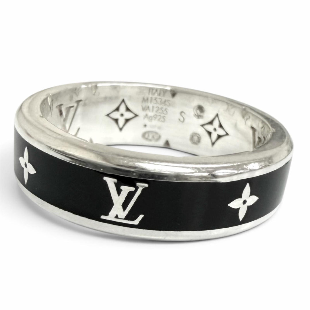 美品□LOUIS VUITTON ルイヴィトン 2025年製 M1534S リング・LV スパイク AG925 現行品 指輪 ブラック シルバー S (JP17号) イタリア製