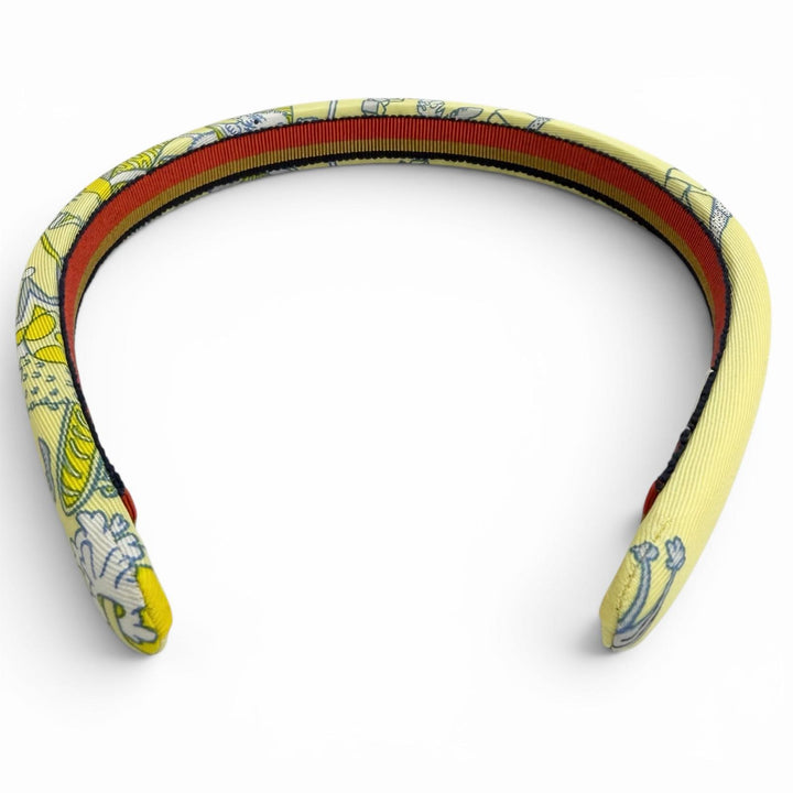 未使用品△HERMES エルメス エルザ シルク カチューシャ ヘアバンド ヘアアクセサリー イエロー系 フランス製 レディース 箱・保存袋付き