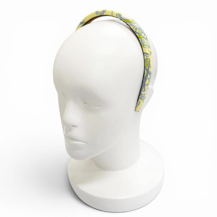 未使用品△HERMES エルメス エルザ シルク カチューシャ ヘアバンド ヘアアクセサリー イエロー系 フランス製 レディース 箱・保存袋付き