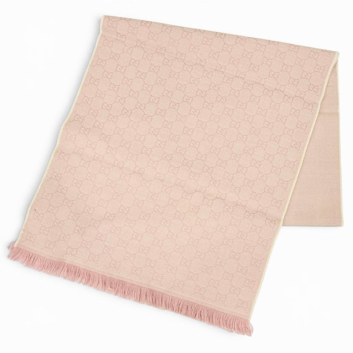 未使用品△GUCCI グッチ 848507 GGウール スカーフ ミニフリンジ マフラー ピンク 45×185cm 現行品 正規品 レディース 定価73700円 箱付