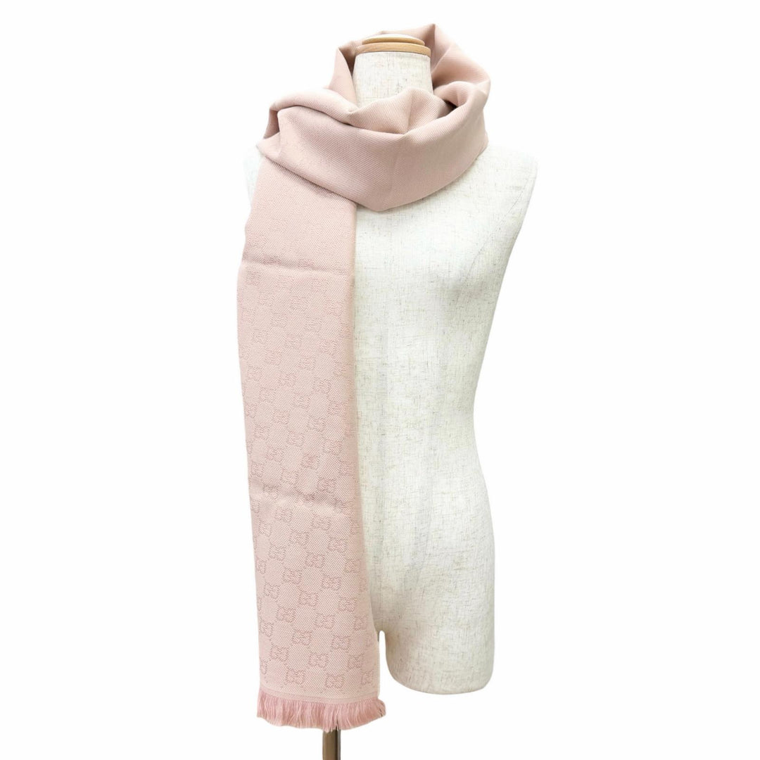 未使用品△GUCCI グッチ 848507 GGウール スカーフ ミニフリンジ マフラー ピンク 45×185cm 現行品 正規品 レディース 定価73700円 箱付
