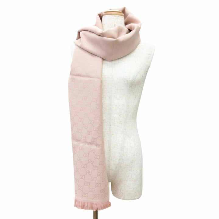 未使用品△GUCCI グッチ 848507 GGウール スカーフ ミニフリンジ マフラー ピンク 45×185cm 現行品 正規品 レディース 定価73700円 箱付