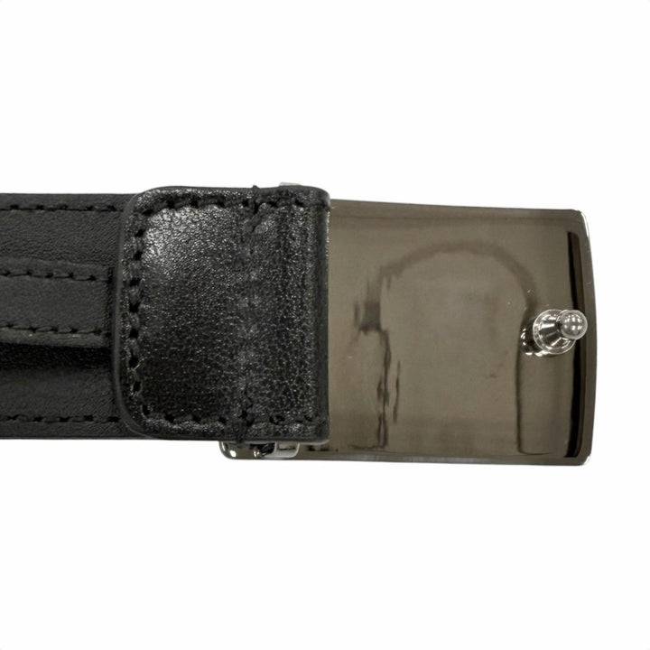 極美品□GUCCI　グッチ　838748　GGロゴ　スクエアバックル　レザーベルト　ブラック　シルバー　90/36　イタリア製　メンズオススメ◎　