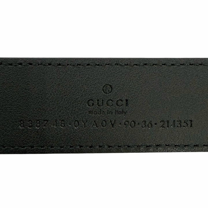 極美品□GUCCI　グッチ　838748　GGロゴ　スクエアバックル　レザーベルト　ブラック　シルバー　90/36　イタリア製　メンズオススメ◎　