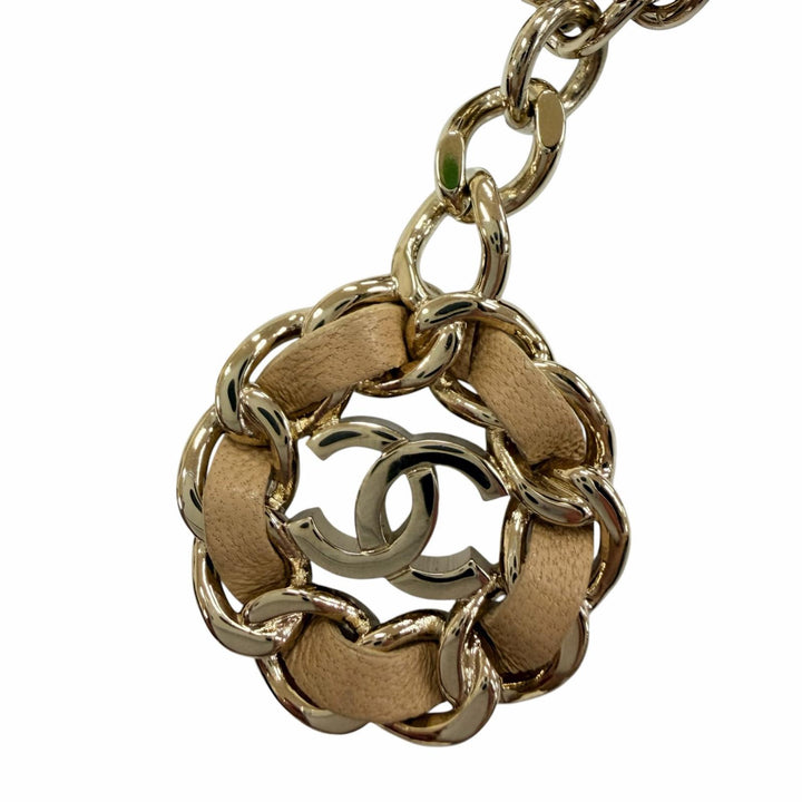 美品☆CHANEL シャネル AP0711 ラムスキン ココマーク マトラッセ チェーンショルダー付 カードケース ベージュ ゴールド金具 イタリア製