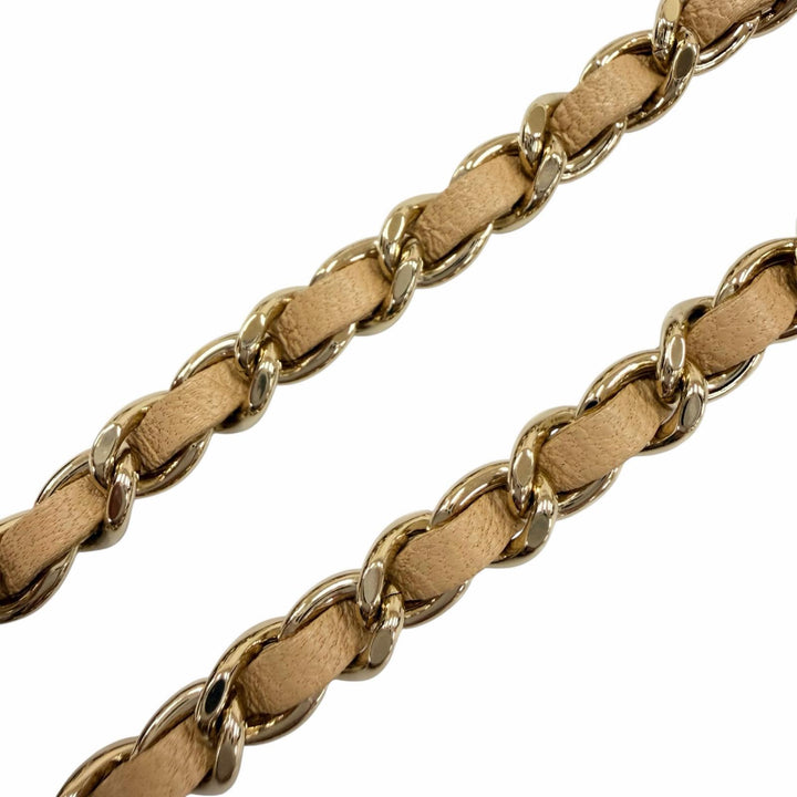 美品☆CHANEL シャネル AP0711 ラムスキン ココマーク マトラッセ チェーンショルダー付 カードケース ベージュ ゴールド金具 イタリア製