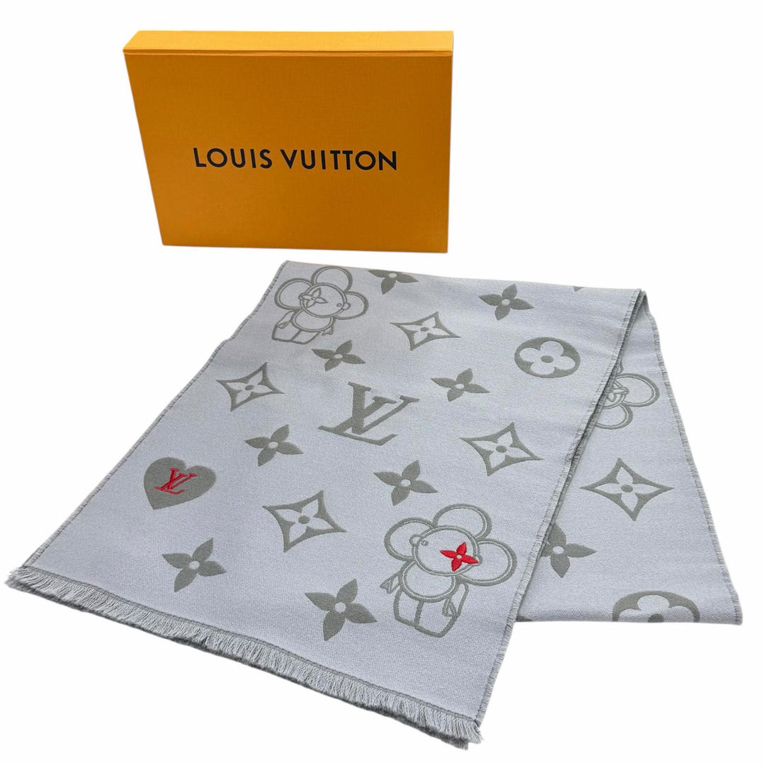 極美品★LOUIS VUITTON ルイヴィトン 2023年製 M79124 ヴィヴィエンヌ CVD ウール100％ フリンジ付 マフラー グレー 正規品 箱付き