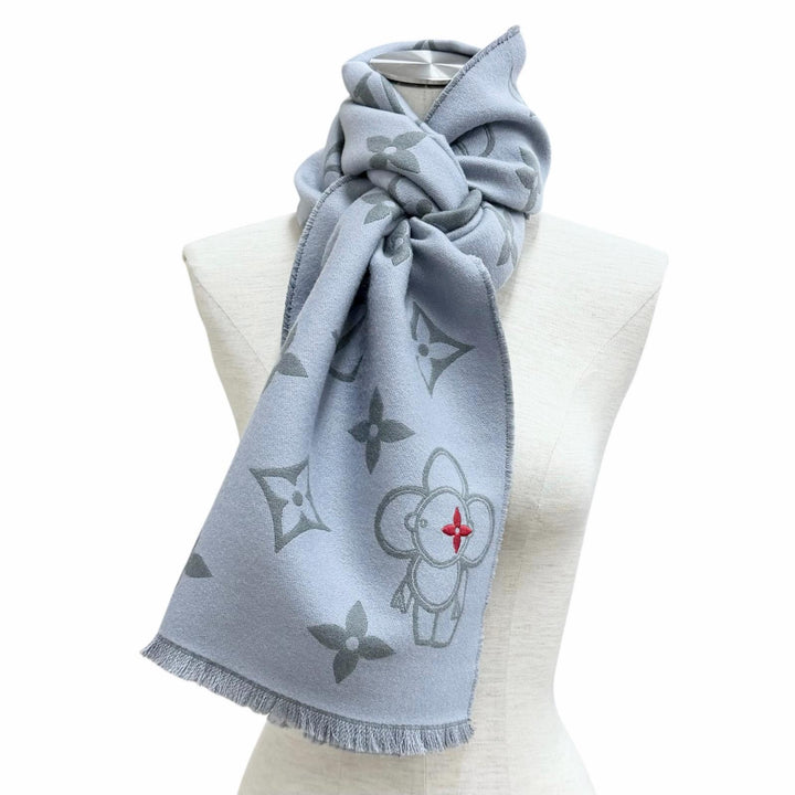 極美品★LOUIS VUITTON ルイヴィトン 2023年製 M79124 ヴィヴィエンヌ CVD ウール100％ フリンジ付 マフラー グレー 正規品 箱付き