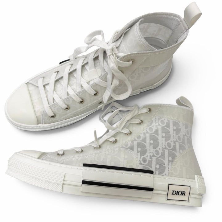極美品□DIOR ディオール オム B23 ラバー オブリーク 総柄 レースアップ ハイカットスニーカー ホワイト クリア 43 イタリア製 メンズ