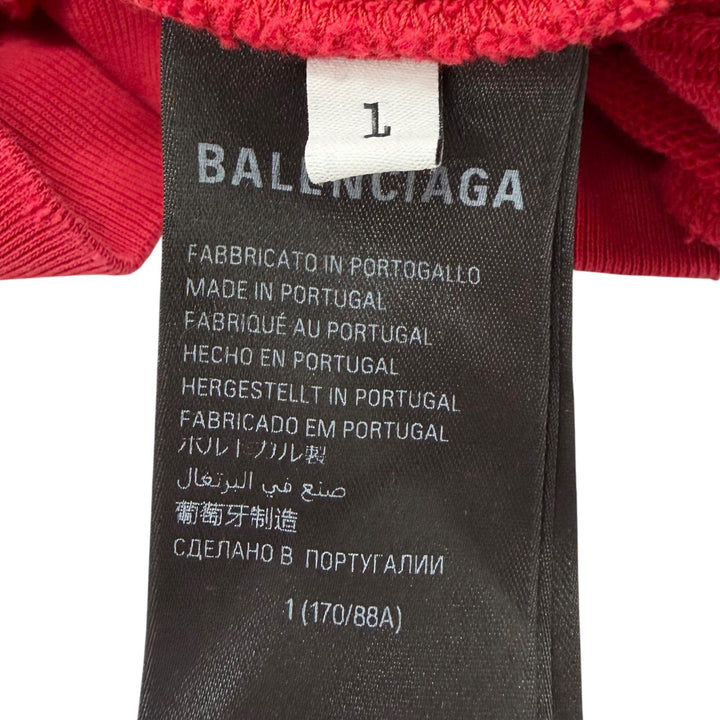 未使用品□BALENCIAGA バレンシアガ 23AW 761458 Faux Logo Round Hem Hoodie ダメージ加工 プルオーバー パーカー レッド 1 正規品