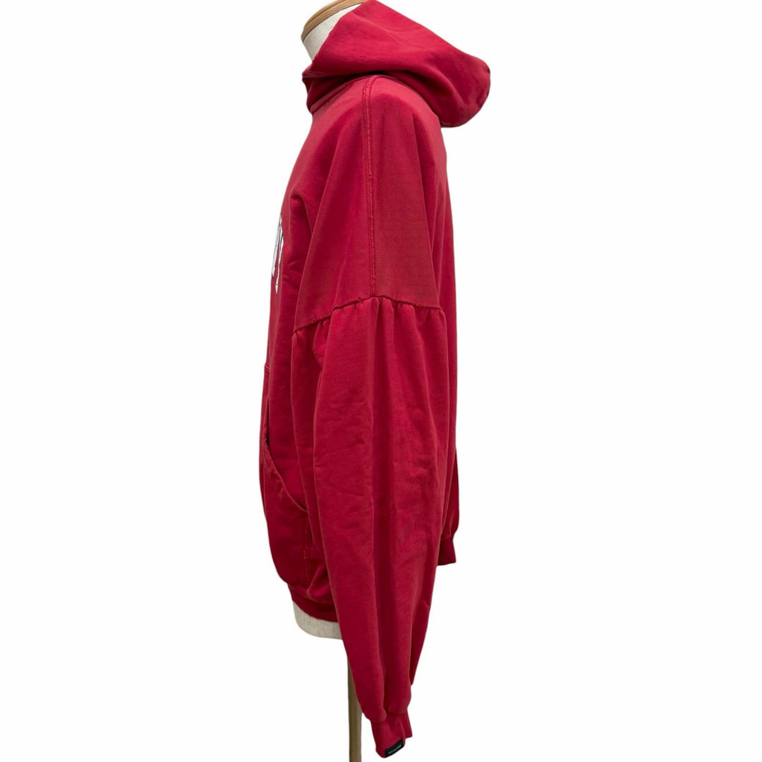 未使用品□BALENCIAGA バレンシアガ 23AW 761458 Faux Logo Round Hem Hoodie ダメージ加工 プルオーバー パーカー レッド 1 正規品