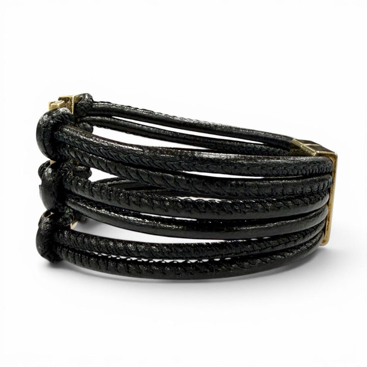 美品◇SAINT LAURENT サンローラン バビロン コード YSLロゴ レザー ブレスレット ブラック ゴールド金具 S レディース 箱・保存袋付き
