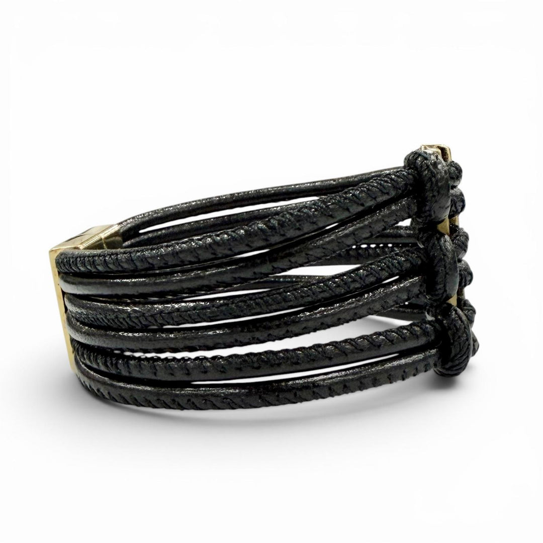 美品◇SAINT LAURENT サンローラン バビロン コード YSLロゴ レザー ブレスレット ブラック ゴールド金具 S レディース 箱・保存袋付き