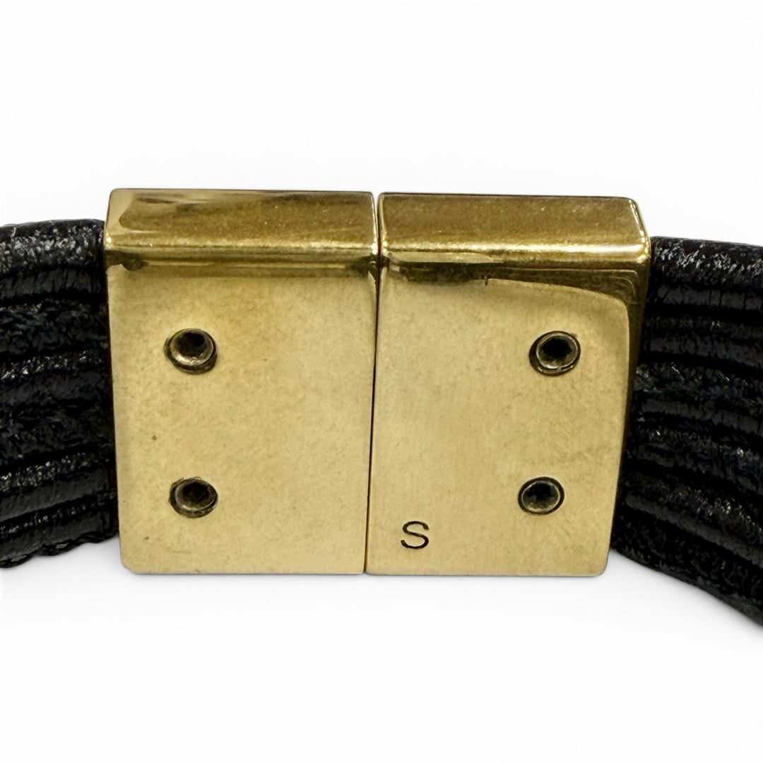 美品◇SAINT LAURENT サンローラン バビロン コード YSLロゴ レザー ブレスレット ブラック ゴールド金具 S レディース 箱・保存袋付き