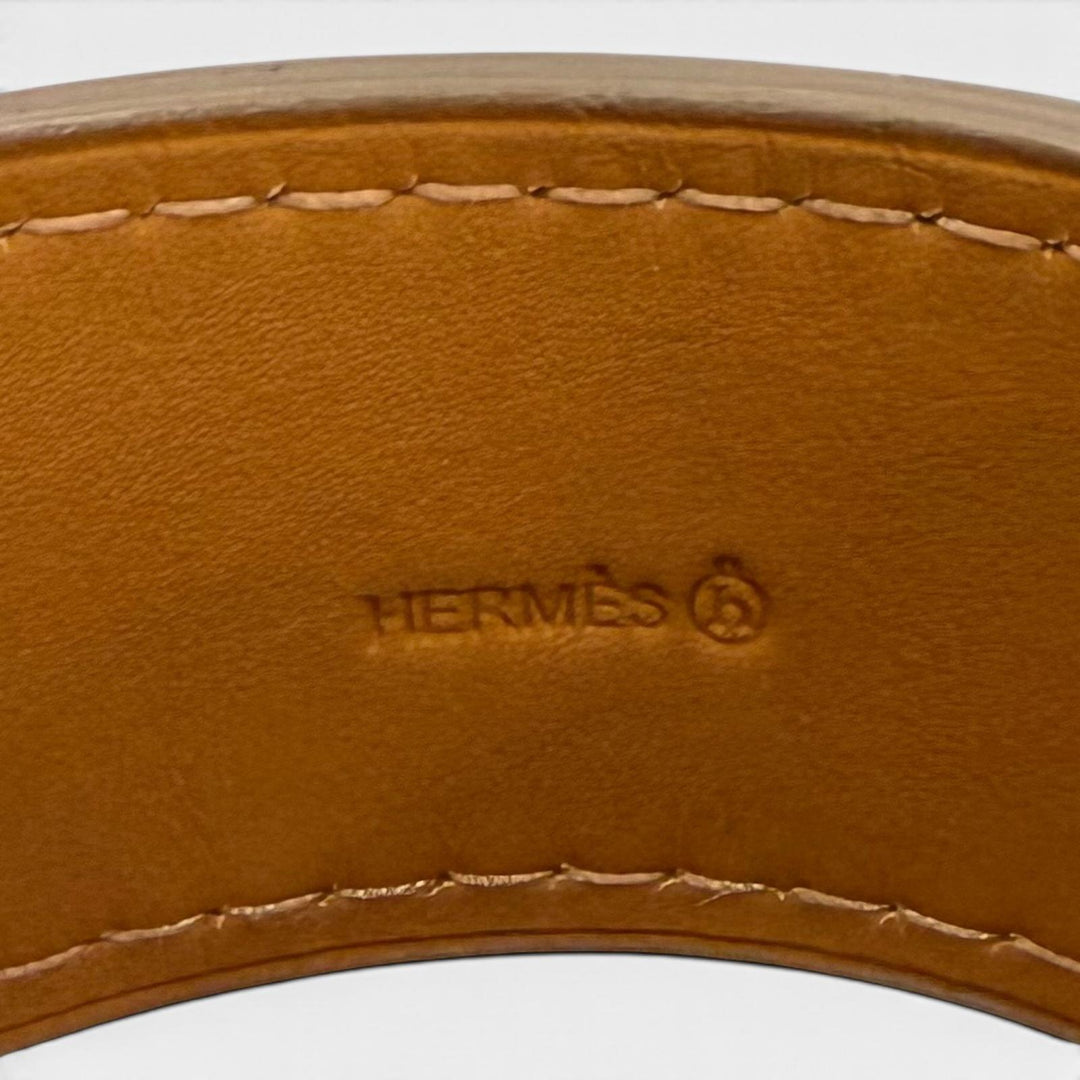 極美品★HERMES エルメス プティアッシュ リザード ワイドバングル アクセサリー ベージュ ブルー レディース 箱付き