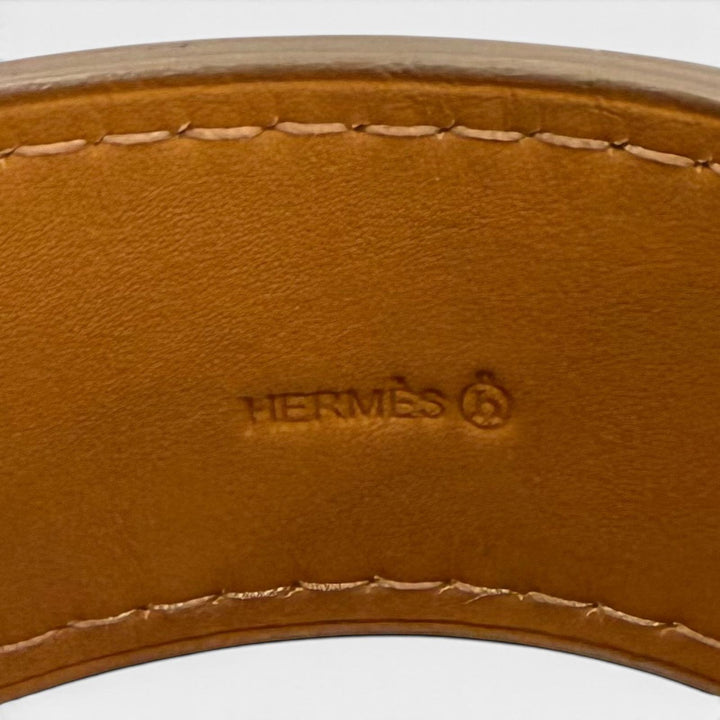 極美品★HERMES エルメス プティアッシュ リザード ワイドバングル アクセサリー ベージュ ブルー レディース 箱付き