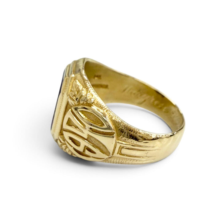 極美品△TIFFANY&amp;Co. ティファニー 超ヴィンテージ 1940年製 エマニュエル カレッジリング 14K ラピスラズリ 超希少 JP16.5号 重量8.71g