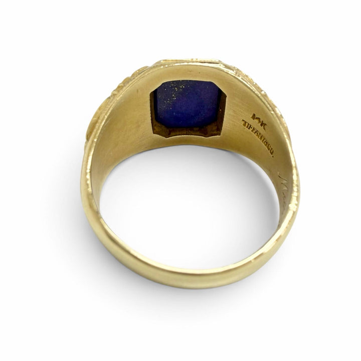 極美品△TIFFANY&amp;Co. ティファニー 超ヴィンテージ 1940年製 エマニュエル カレッジリング 14K ラピスラズリ 超希少 JP16.5号 重量8.71g
