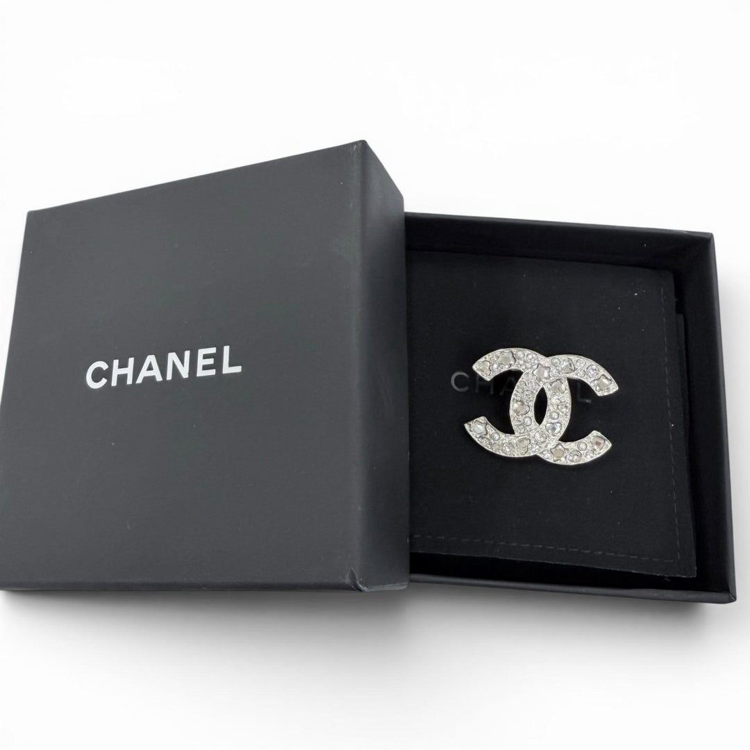極美品☆CHANEL シャネル B25P ココマーク スター・ハート・Fパール ラインストーン ブローチ シルバー イタリア製 レディース 箱・袋付