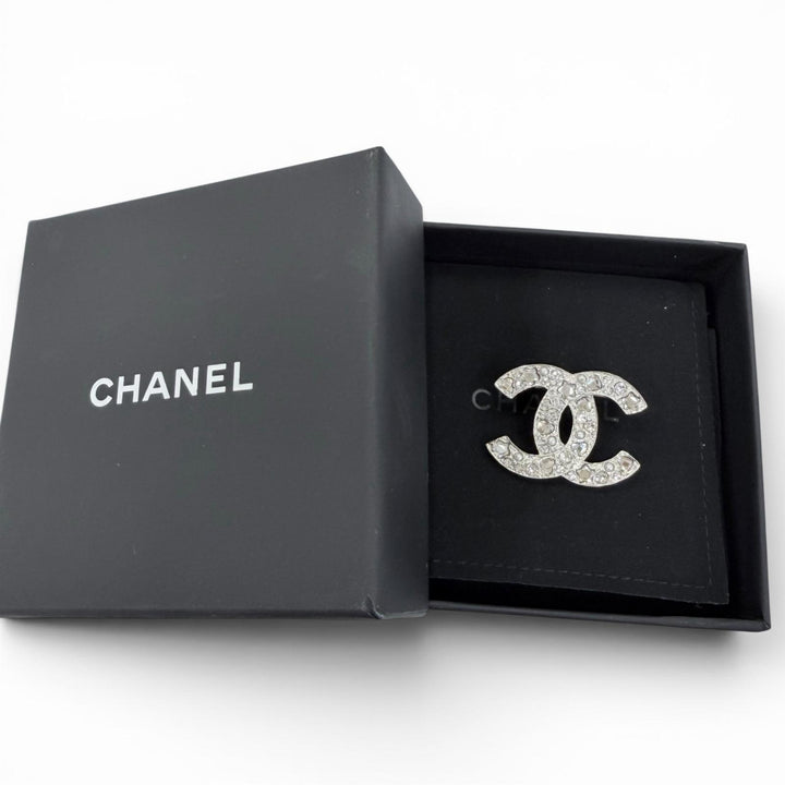 極美品☆CHANEL シャネル B25P ココマーク スター・ハート・Fパール ラインストーン ブローチ シルバー イタリア製 レディース 箱・袋付