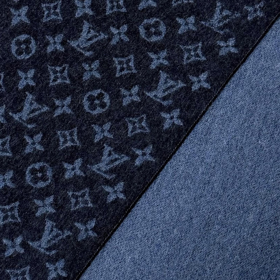 極美品△LOUIS VUITTON ルイヴィトン M70257 エシャルプ モノグラム グラディエント カシミヤ ウール フリンジ マフラー ネイビー 伊製