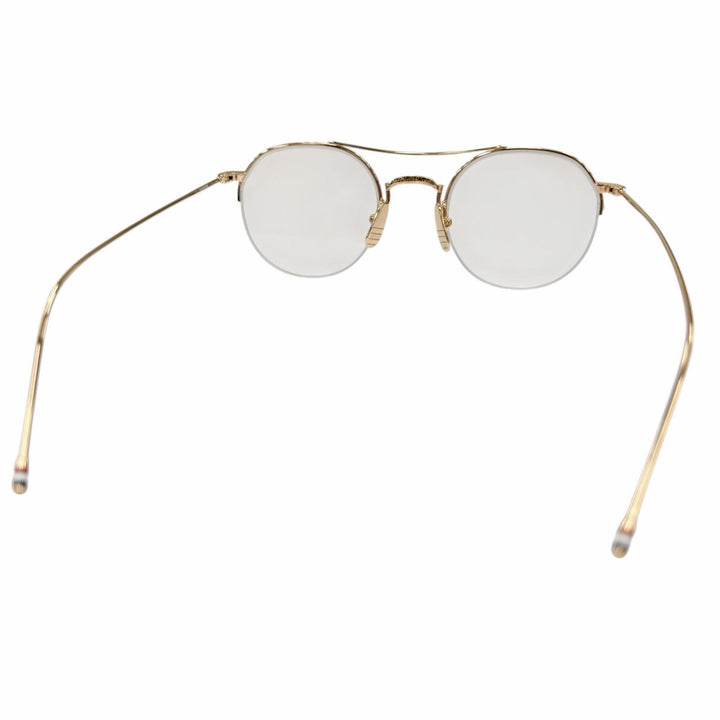 極美品☆THOM BROWNE トムブラウン TB-903 ツーブリッジ ハーフリム ボストン メガネ 眼鏡 アイウェア ゴールド 49□23-150 日本製