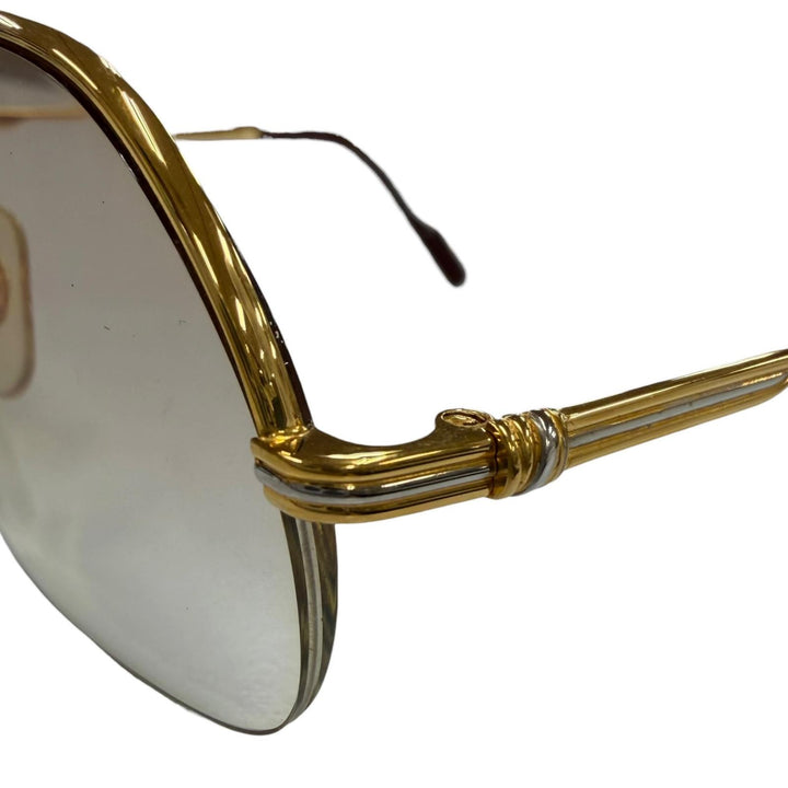 美品▼Cartier カルティエ ヴィンテージ トリニティ ツーブリッジ ハーフリム メガネ 眼鏡 アイウェア ゴールド 58□15 135 度入り 仏製