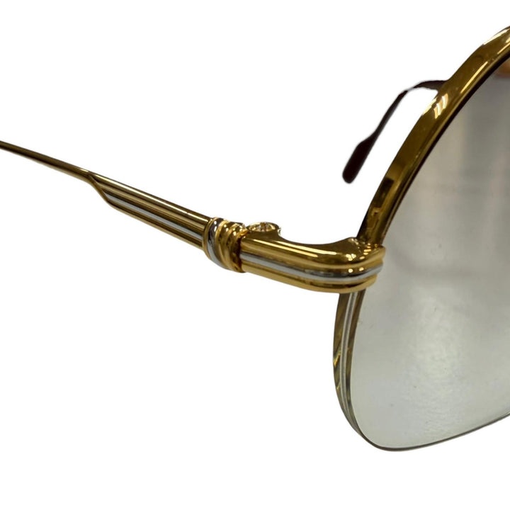 美品▼Cartier カルティエ ヴィンテージ トリニティ ツーブリッジ ハーフリム メガネ 眼鏡 アイウェア ゴールド 58□15 135 度入り 仏製
