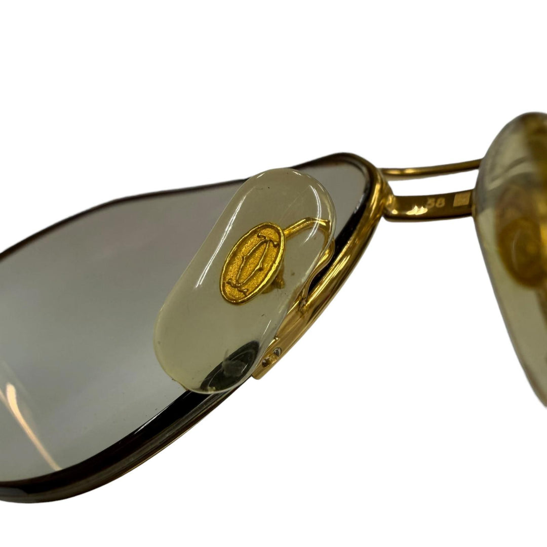 美品▼Cartier カルティエ ヴィンテージ トリニティ ツーブリッジ ハーフリム メガネ 眼鏡 アイウェア ゴールド 58□15 135 度入り 仏製