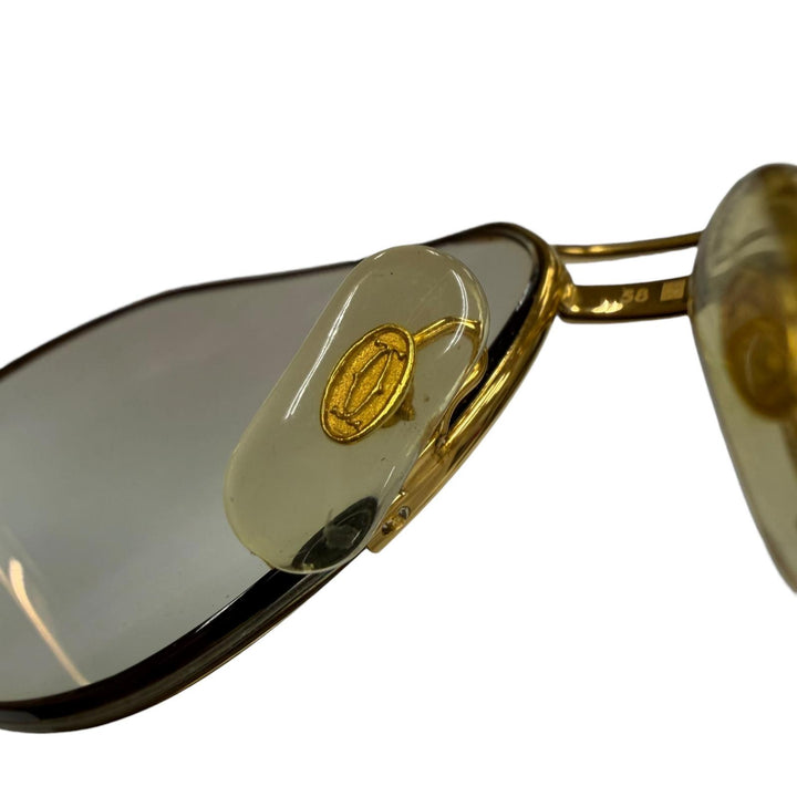 美品▼Cartier カルティエ ヴィンテージ トリニティ ツーブリッジ ハーフリム メガネ 眼鏡 アイウェア ゴールド 58□15 135 度入り 仏製
