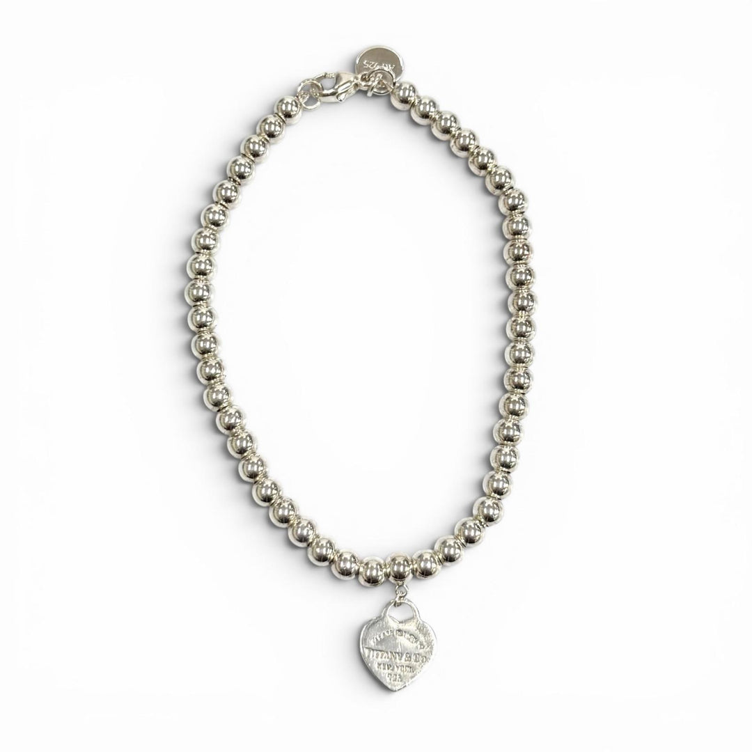極美品★TIFFANY&amp;Co. ティファニー リターントゥティファニー ミニハートタグ ビーズ ブレスレット AG925 シルバー 重量6.8g 箱・袋付