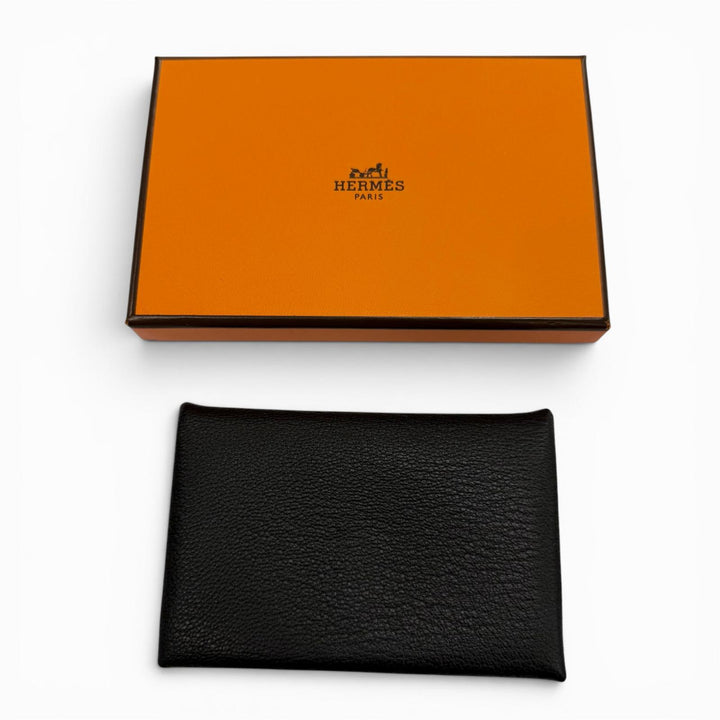 極美品▼HERMES エルメス カルヴィ シェーブル シルバー金具 コインケース カードケース ブラック W刻印 フランス製 メンズ 箱付き
