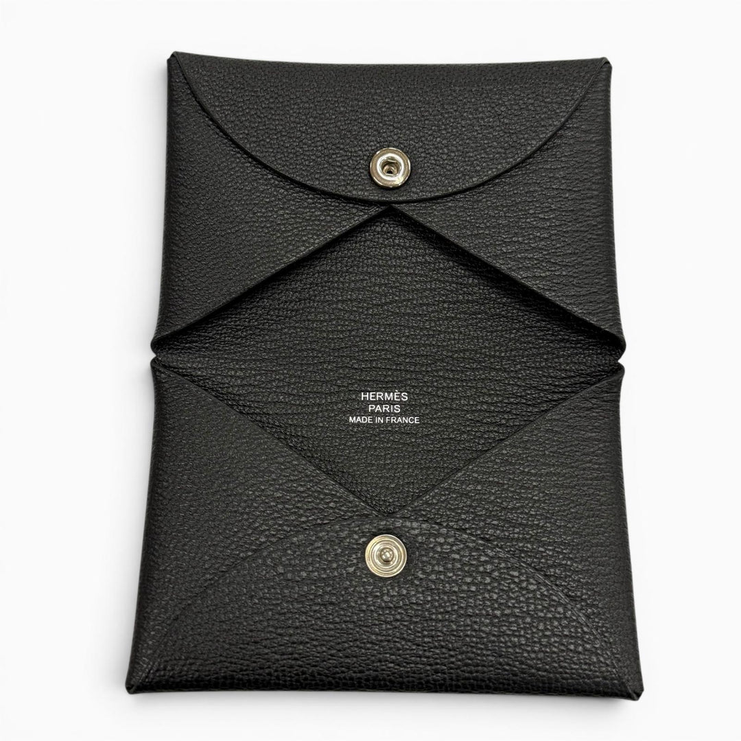 極美品▼HERMES エルメス カルヴィ シェーブル シルバー金具 コインケース カードケース ブラック W刻印 フランス製 メンズ 箱付き