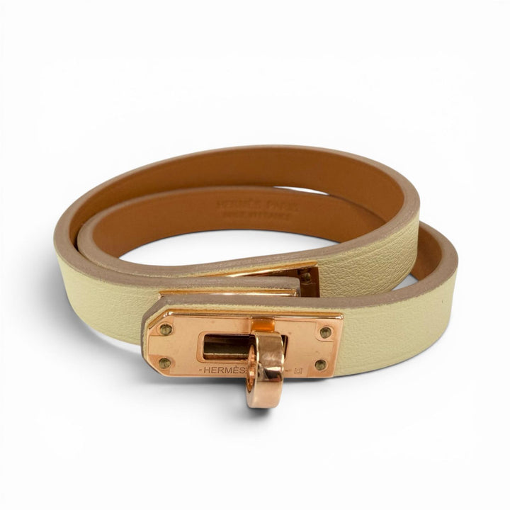 未使用品☆HERMES エルメス ミニケリードゥブルトゥールジョーヌプッサン ピンクゴールド金具 レザー ブレスレット T2 W刻 箱・保存袋付