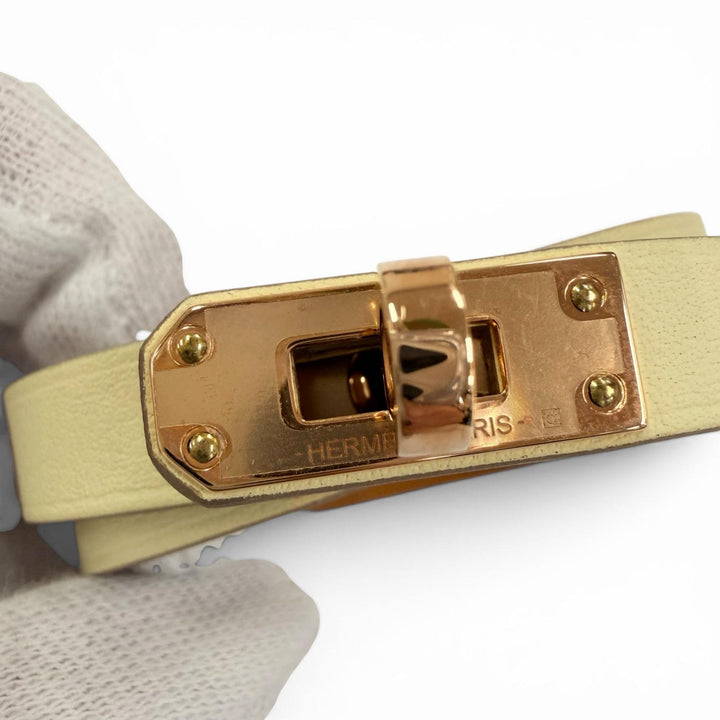 未使用品☆HERMES エルメス ミニケリードゥブルトゥールジョーヌプッサン ピンクゴールド金具 レザー ブレスレット T2 W刻 箱・保存袋付
