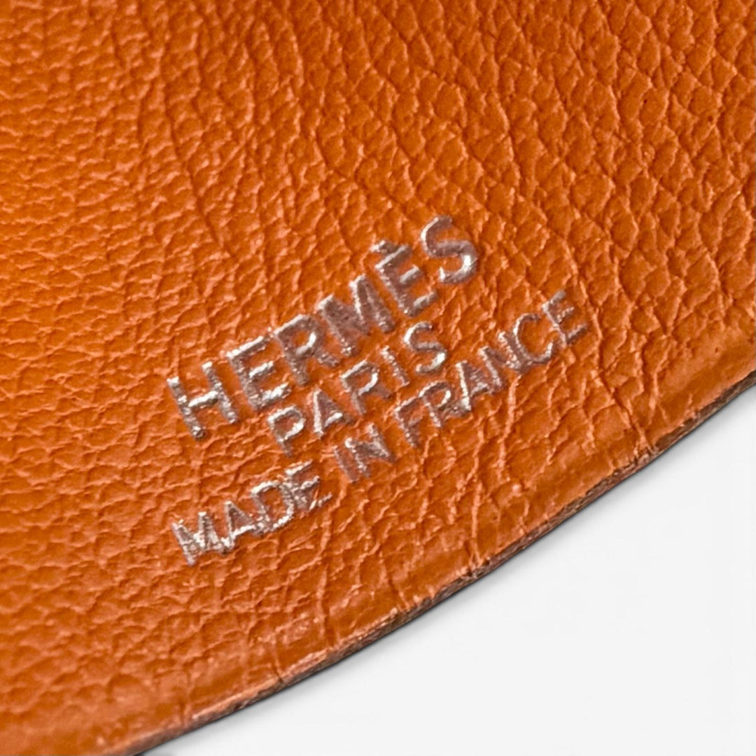 美品▼HERMES エルメス ヴィンテージ レザー シルバー金具 マルジェラ期 クロシェット ネックレス オレンジ □D刻印 フランス製 メンズ