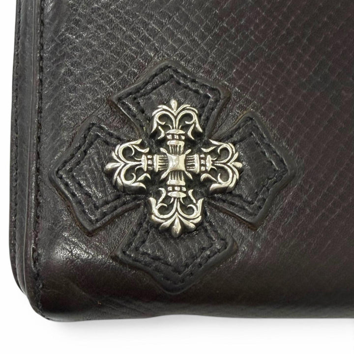 良品□CHROME HEARTS クロムハーツ REC F ZIP レザー フィリグリープラス ダガーZIP ロングウォレット 長財布 ダークブラウン シルバー