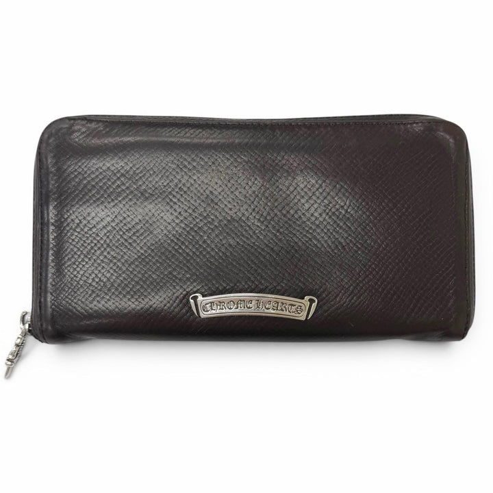 良品□CHROME HEARTS クロムハーツ REC F ZIP レザー フィリグリープラス ダガーZIP ロングウォレット 長財布 ダークブラウン シルバー