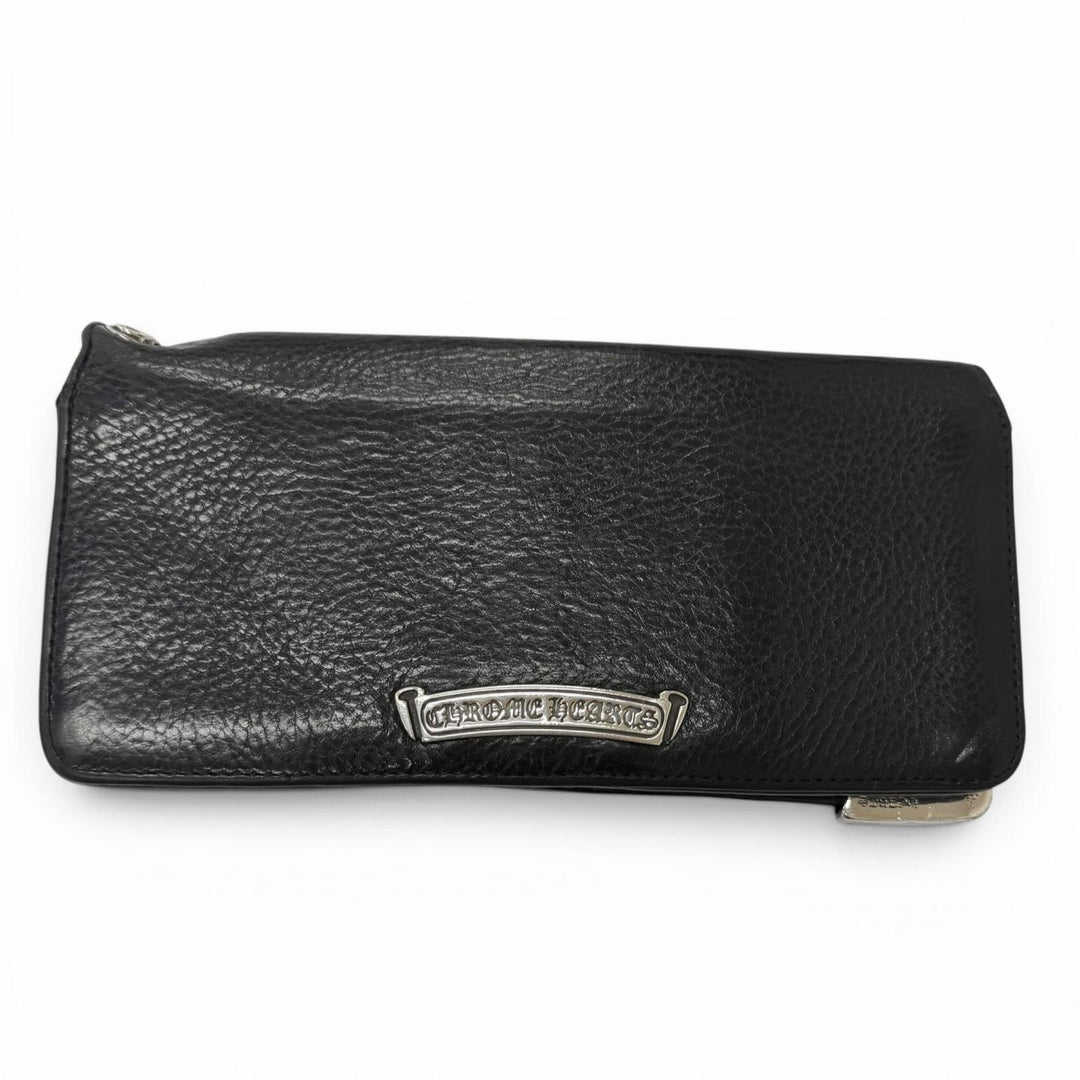人気□CHROME HEARTS クロムハーツ LNG SNGL FLD TIPS レザー SV925 シングル フォールド スクロールラベル ロングウォレット 長財布