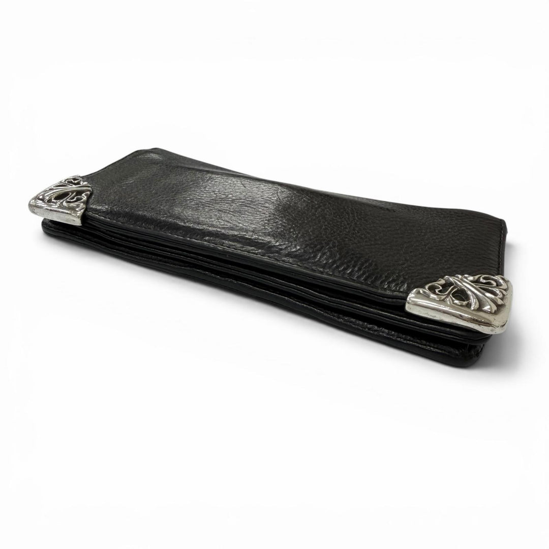 人気□CHROME HEARTS クロムハーツ LNG SNGL FLD TIPS レザー SV925 シングル フォールド スクロールラベル ロングウォレット 長財布