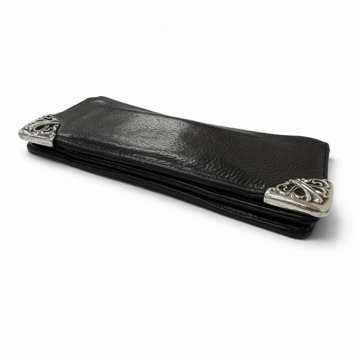 人気□CHROME HEARTS クロムハーツ LNG SNGL FLD TIPS レザー SV925 シングル フォールド スクロールラベル ロングウォレット 長財布