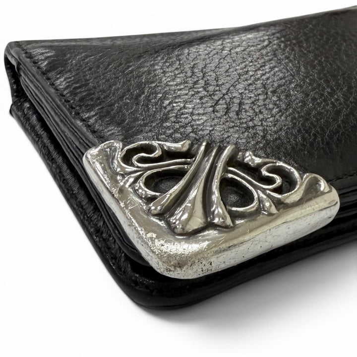 人気□CHROME HEARTS クロムハーツ LNG SNGL FLD TIPS レザー SV925 シングル フォールド スクロールラベル ロングウォレット 長財布